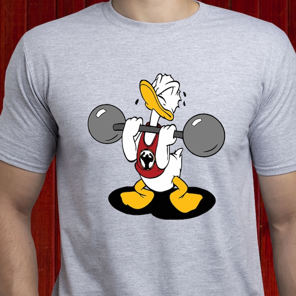 Donald lifting t-shirt/ Donald Workout t shirt/ Donald Duck Gym tshirt/ Body Builder shirt/ Disney Fitness tee/ Weightlifter shirt/ (T124)