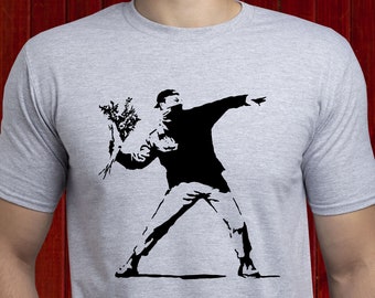 Rage, Flower Thrower t-shirt/ Banksy Flower Thrower t shirt/ Rebel tee/ Molotov shirt/ Original Banksy shirt/ Banksy Graffiti tshirt/ (T98)