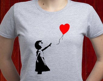 Banksy&#39;s Girl With Balloon Art Work tshirt, Banksy Symbol of Hope t shirt, Famous Banksy London t-shirt, Banksy Auction Art tee (T191)