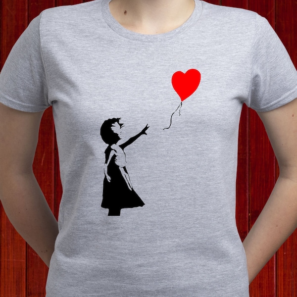 Banksy’s Girl With Balloon Art Work tshirt, t-shirt Banksy Symbol of Hope, célèbre t-shirt Banksy London, tee-shirt Banksy Auction Art (T191)