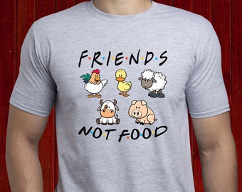 Friends Not Food T-Shirt; Vegetarisches T-Shirt; Veganes T-Shirt; Tierliebhaber Shirt; Tierrechte-T-Shirt; Pflanzenfresser-T-Shirt; T-Shirt auf Pflanzenbasis (T133)