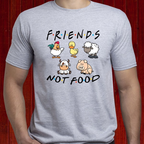 T-shirt Friends Not Food; T-shirt végétarien; T-shirt végétalien ; Chemise d'amoureux des animaux ; T-shirt des droits des animaux ; tee-shirt herbivore; Té à base de plantes (T133)