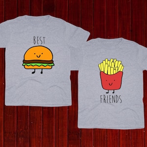 Best Friend Matching shirts, Matching Burger and Fries tees, Matching Couple tshirts, Cute Friends shirts, Foodie shirts, Best Friends tee