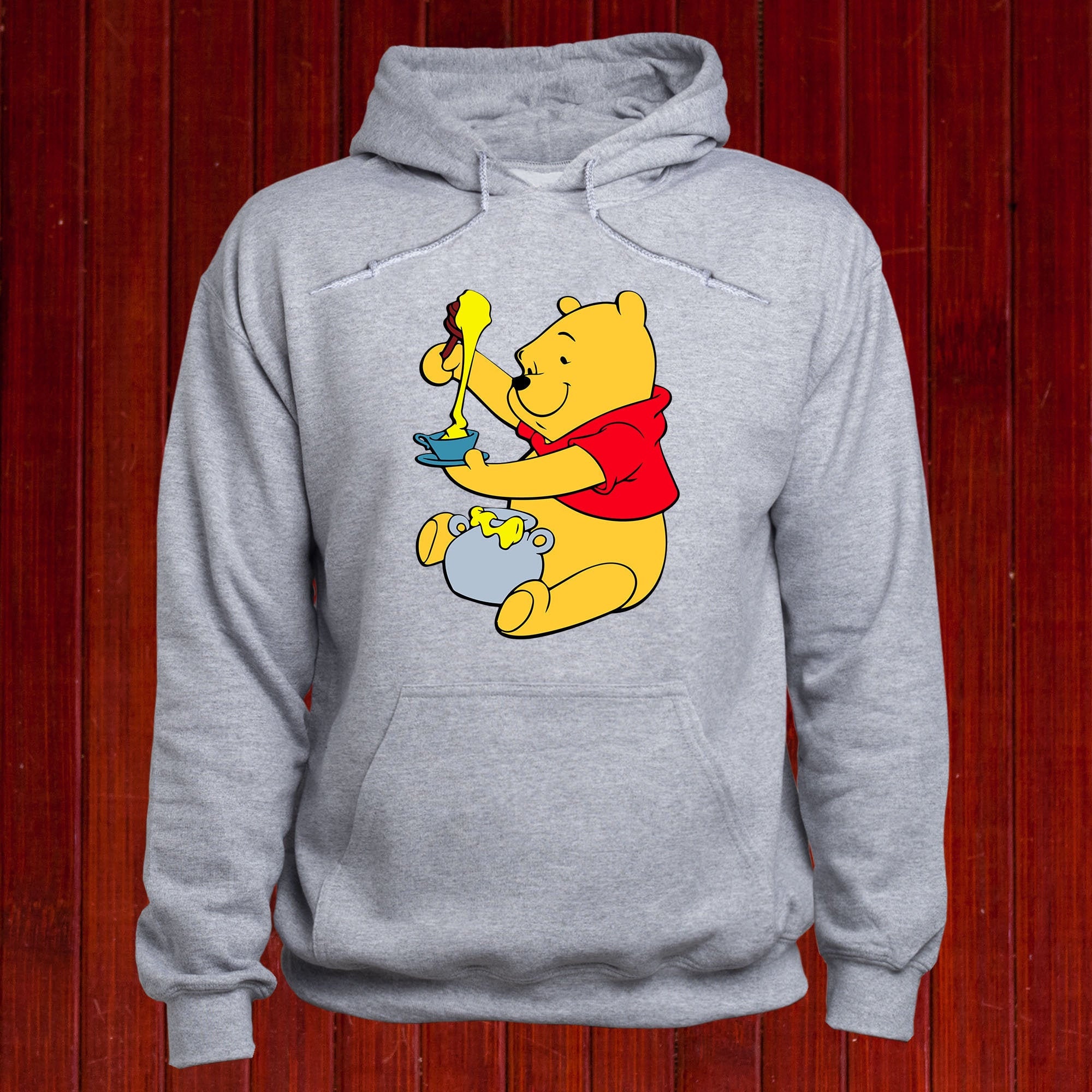 Winnie the Pooh Red Label グレー フード付きスウェット Pooh Honey Sweatshirt; Pooh Eating Jumper; Winnie the Pooh