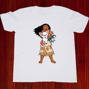T-shirt Disney Moana Kids, t-shirt Disney Princess Youth, tshirt Princess Moana, camicia Moana e Hei Hei, maglietta Moana e Pua (T196)
