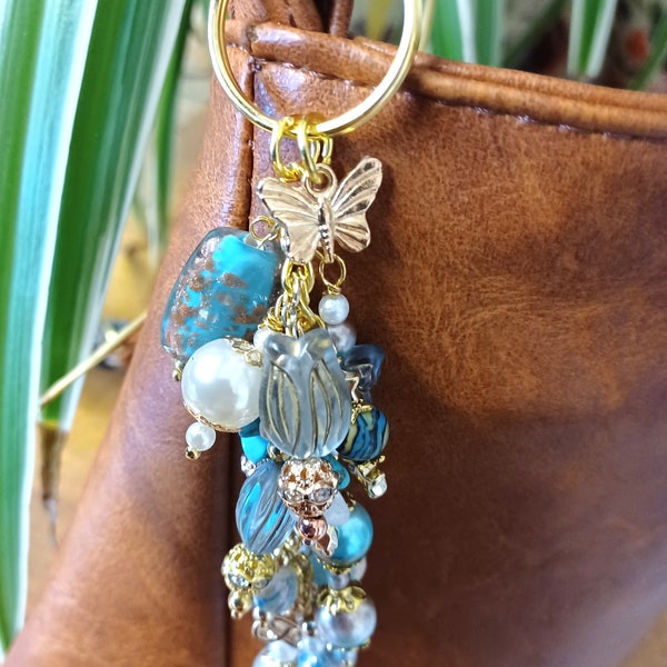 Charm de sac en perles Azure Seas colorées, porte-clés, breloque de sac à main, pendentif