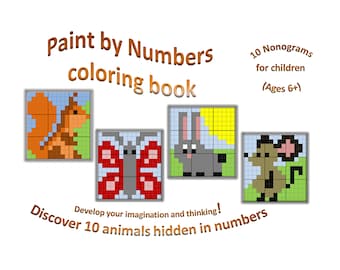 Printable Pixel Art Coloring Book – 10 Color Nonograms (Ages 6+) (Digital Download)