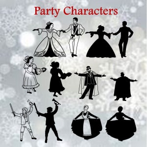 Nutcracker Ballet, Party Guests, Parents, Children, Fritz, Boys with Swords, Girls with Dolls SVGs and clipart