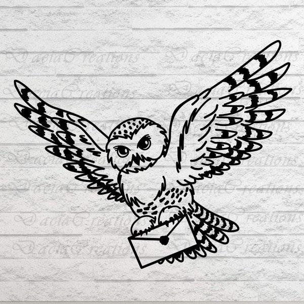 Snowy Owl with & without Letter, clip art and cut file, owl clip art, messenger owl, messenger bird, magic owl, bird with letter, pet owl