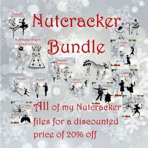 Pacote Nutcracker Ballet, clipart, arquivos cortados, todos os personagens, desenhos de linha e silhuetas