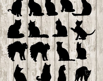 30 Cat Silhouettes- all my original images cut files and clipart