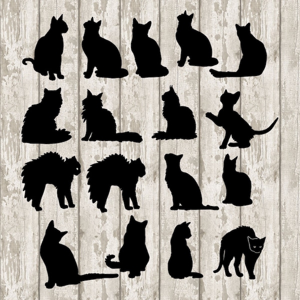 30 Cat Silhouettes- all my original images cut files and clipart