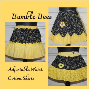 Bumble Bees Adjustable Waist Cotton Twirl Skirts