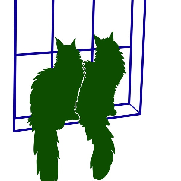 Maine Coons looking out window clip art and cut file