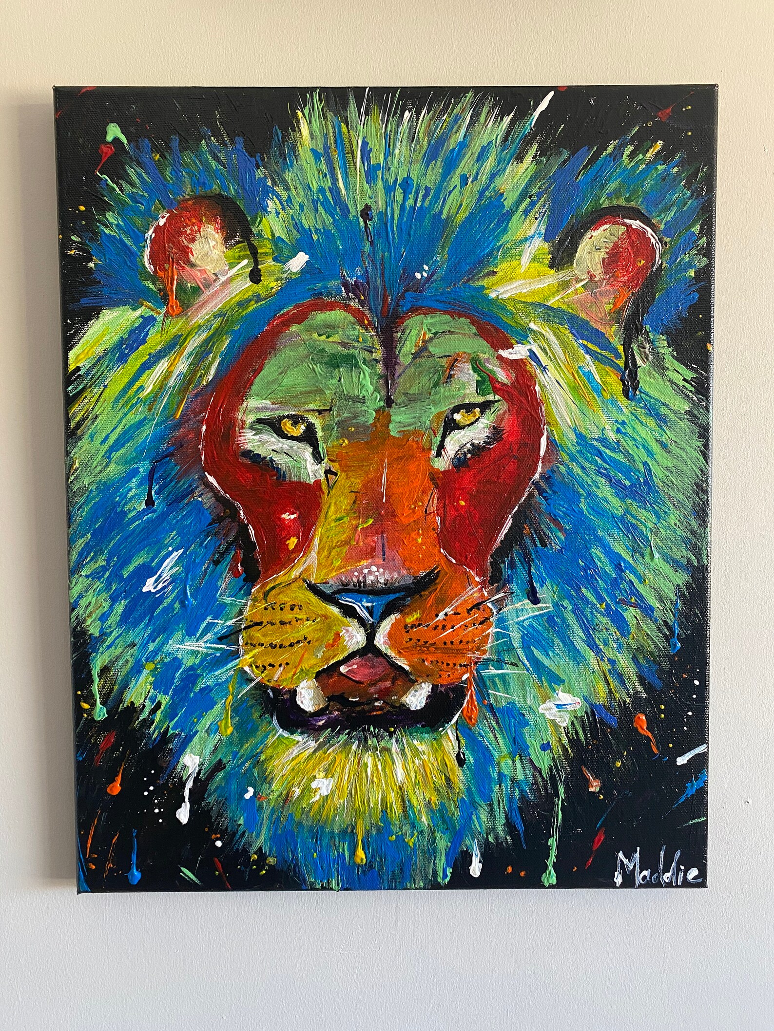 Original colourful abstract acrylic lion painting Etsy