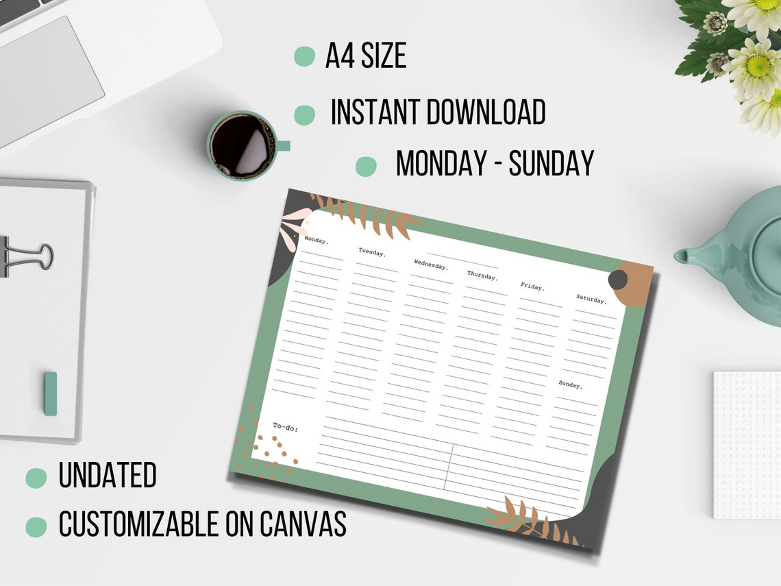 Printable Weekly Planner Landscape Week Calendar Editable | Etsy