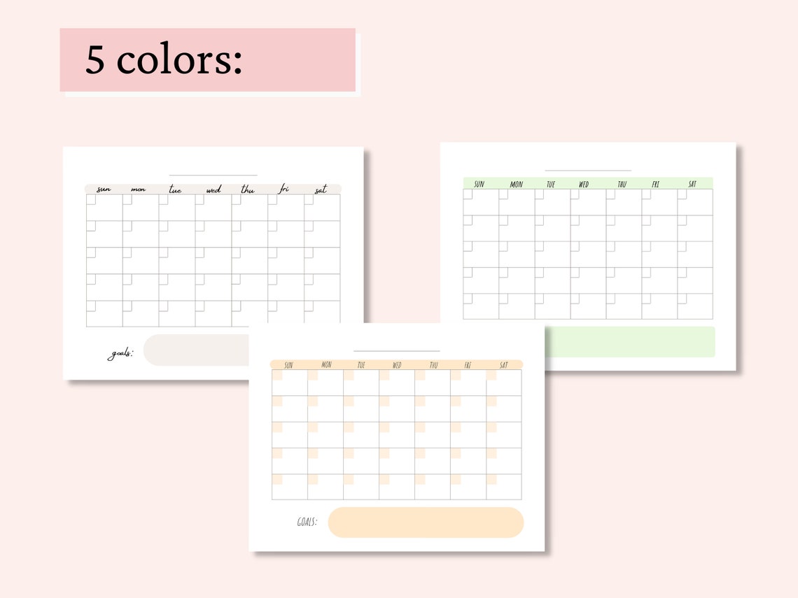 Simple & Cute Blank Monthly Calendar Printable Monthly Wall | Etsy