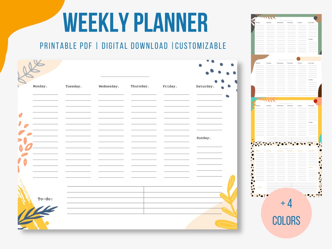 Printable Weekly Planner Landscape Week Calendar Editable | Etsy