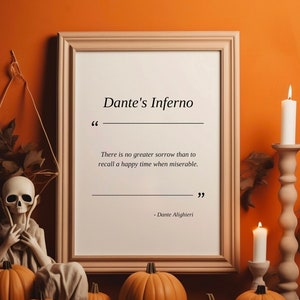Dante’s Inferno Quote, Dante's Inferno Printable Poster, Dark Poetry Print, The Divine Comedy, Gift for Readers, Digital Download, Sorrow