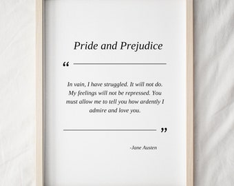 Pride and Prejudice-citaatafdruk: Jane Austen-literatuur (digitale download)