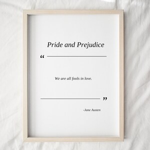 Pride and Prejudice Quote, Classic Literature Printable Gift, Pride and Prejudice Poster, Jane Austen Quote, Digital Download, Fools in Love