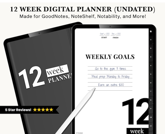 12 Week Digital Planner, GoodNotes Planner, Undated iPad Planner, Life Planner, Daily Planner, Best Digital Planner, Undated Digital Planner
