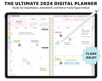 2024 digitale planner GoodNotes, iPad planner, studentenplanner, dagelijkse planner, gedateerde planner, 2024 kalender, minimalistische iPad planner