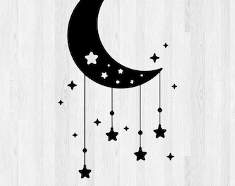 Moon and Stars Svg, Celestial svg file, Vector, Moon silhouette svg, Night moon Clipart, Star clip art, Night sky, Cricut Cutting File.