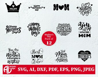 Muttertag Zitat SVG Bundle: 12 Mom Designs (digitaler Download)
