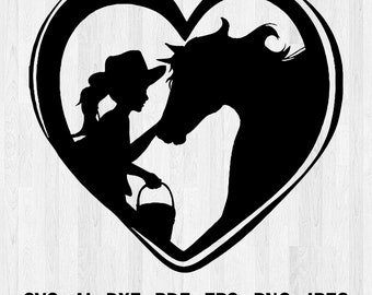 Girl & Horse Svg Heart Silhouette Horse Lover Clipart File Horse Cutting File Clip Art Vector Horse Heart Png Printable Image File
