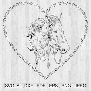 Ich liebe Pferd SVG, Herz Pferd SVG, Digital Download Pferd, einfach zu verwenden, SVG-Datei für Cricut, Pferdeherz Silhouetten, Pdf Png Eps Dxf Ai