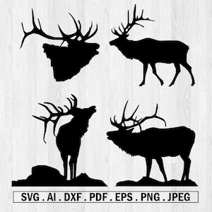 Elk Svg Deer Svg Elk Antlers Hunting Svg Wildlife Svg Forest Svg Cut File Elk Art Cut Files Svg  Elk Wapiti Svg DXF PDF AI Eps