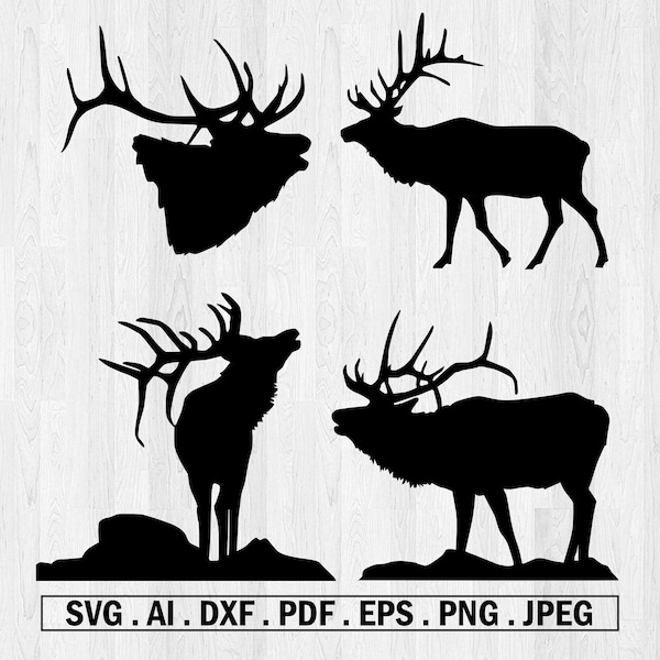 Elanden Svg Herten Svg Elanden Geweien Jacht Svg Wildlife Svg Forest Svg Cut File Elk Art Cut Files Svg Elk Wapiti Svg DXF PDF AI Eps