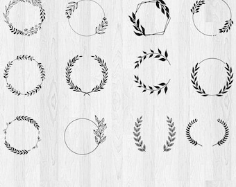 Laurel Wreath SVG Bundle, Floral Monogram Frame (Digital Download)