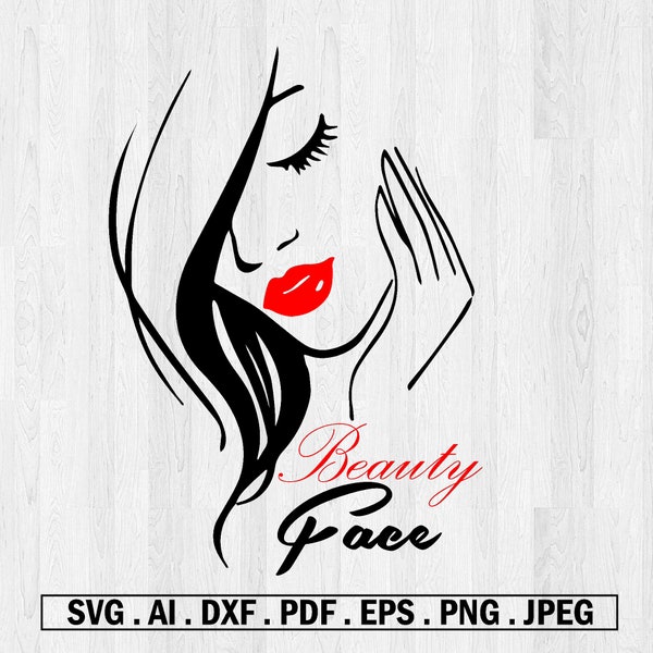 Beauty Face Svg, Woman Beauty Human Happy Face Svg, Glamour Lady Svg, Perfection Lipstick Svg, Eyelashes Svg, Makeup Svg, Silhouette Circut