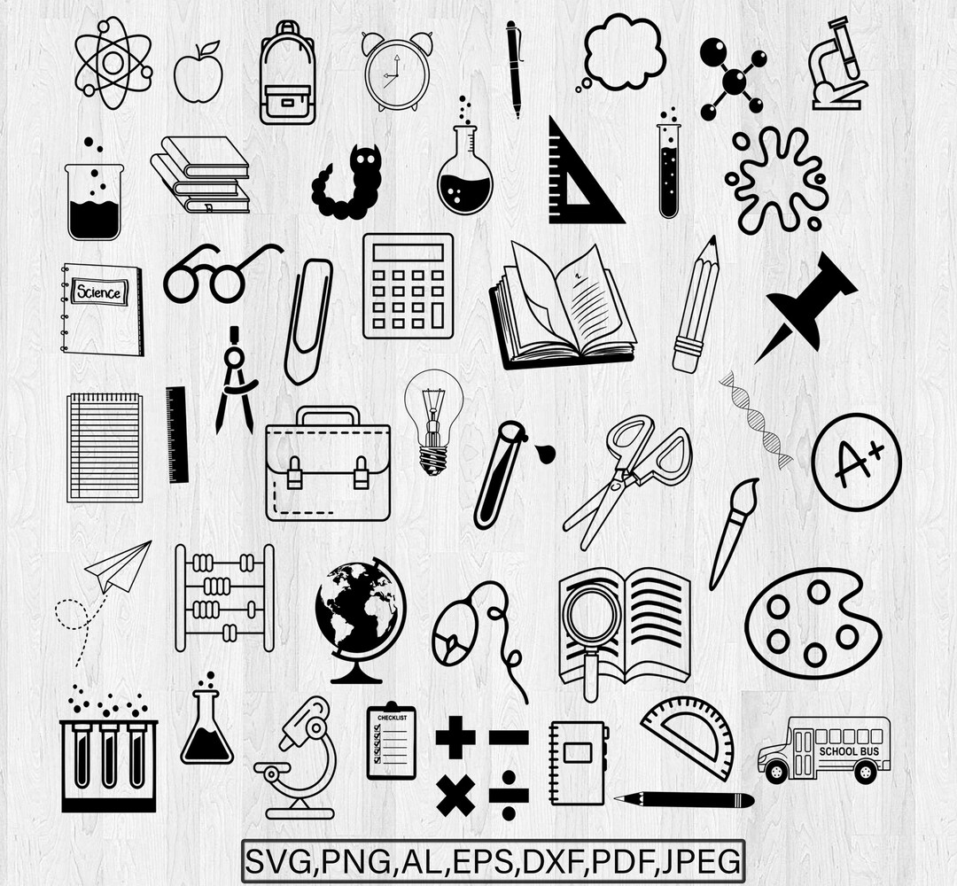 School Supplies Clipart SVG Bundle | Teacher Cut Files (digital ...