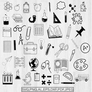 Lot de fournitures scolaires SVG | Ensemble SVG pour enseignant | Retour à l'école SVG | Professeur fournitures scolaires svg | Enseignant svg | Fichiers de découpe pour Cricut