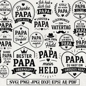 May include: A collection of black and white Father's Day themed designs. The designs include text such as "Papa", "Best Dad", and "Happy Father's Day", along with decorative elements like hearts, crowns, and mustaches. The image also includes file format options.