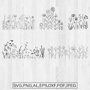 Wildflower Bundle Svg, Flower Meadow Svg, Flower Border SVG, Minimalist Flower Bouquet, Wildflower Clipart  plant svg sunflower svg