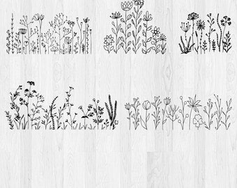 Wildflower SVG Bundle, Meadow Flower Border, Clipart (Digital Download)