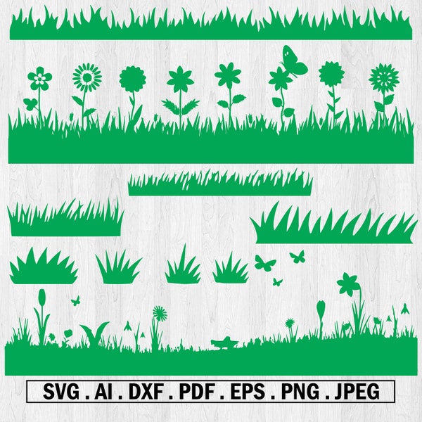 Grass Svg Flower Svg Grass Clipart Wildflower Svg Nature Svg Border Svg Gardening Svg Bundle Home Decor Svg Flower Wall Art