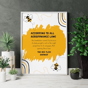 Motivational Bumble Bee Printable | Inspiring Quote Wall Art | Digital Download PDF PNG JPEG | Bee-Themed Decor A3 A4 A5 Poster Print