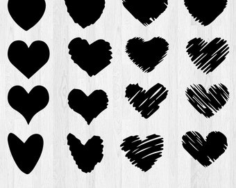 Handgetekende hart SVG-bundel: doodle schets clipart (digitale download)