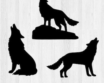 Wolf SVG Cut Files for Cricut, Wolf Silhouette SVG, Wolves svg, Howling Wolf Svg, Sitting wolf svg dxf png, Instant Download