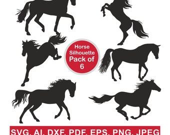 Pack of 6 Horse Silhouette Svg, Horse Running Cutting Files, Cricut file, SVG, vector file, Horse Design Svg - Horse Vector