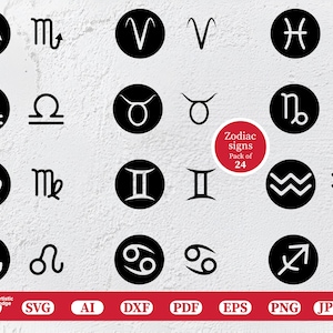 Zodiac Signs SVG Bundle: Horoscope Icons, Celestial Clipart (Digital Download)