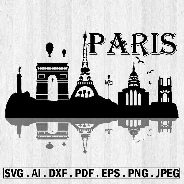 Paris City Skyline Clipart-Vector Clip Art Graphics-Digital Download-Cut Ready Files-CNC-Cityscape Vinyl Sign Design -eps, ai, svg, dxf, png