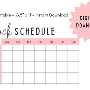 Printable Time Blocking Schedule- Weekly Time Block Planner- Time Blocking Schedule Weekly Planner