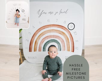 Monthly Milestone Baby Blanket Kit - Lay, Sit n' Stand- Rainbow Baby, Black and White