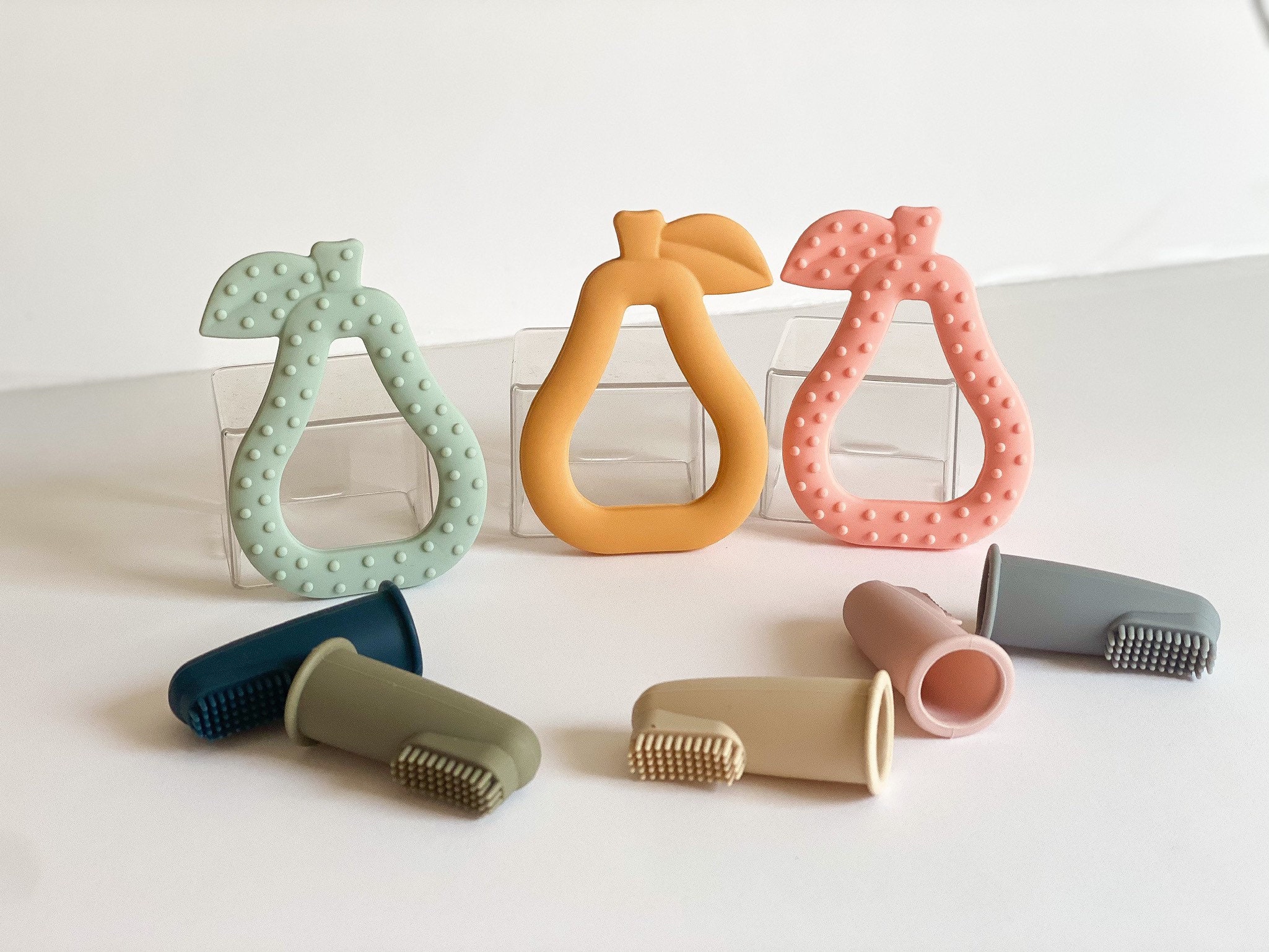 Pear Shaped Silicone Teether/Teething Toy OR Teether and Toothbrush s…